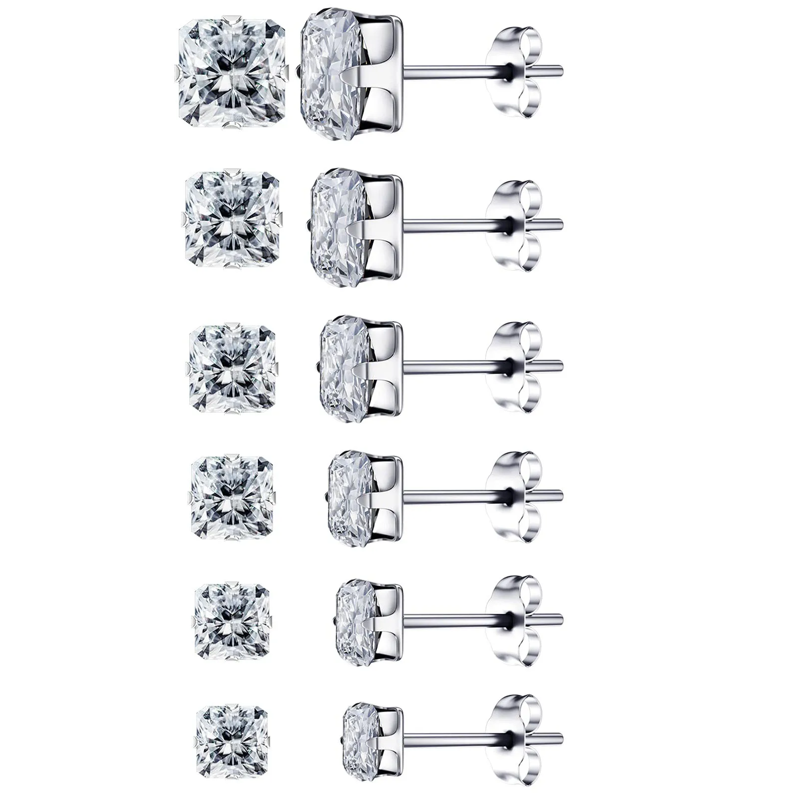 1 Pair 3mm-8mm Medical Stainless steel Crystal Zircon Ear Studs Earrings For Women/Men 4 Prong Tragus Cartilage Piercing Jewelry
