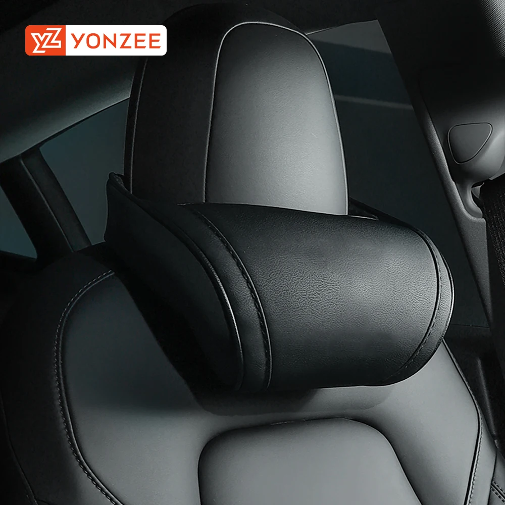 Seat Headrest Travel Rest Neck Pillow PU Leather Neck Pillow Memory Foam Pillows For Tesla Model 3/Y/X/S Car Accessories