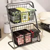 2 Tier Fruit Basket Kitchen Countertop Storage Organizer Fruits Vegetable Storage Iron Basket Bathroom Cosmetic Storage Rack 1