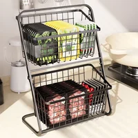 2 Tier Fruit Basket Kitchen Countertop Storage Organizer Fruits Vegetable Storage Iron Basket Bathroom Cosmetic Storage Rack 1