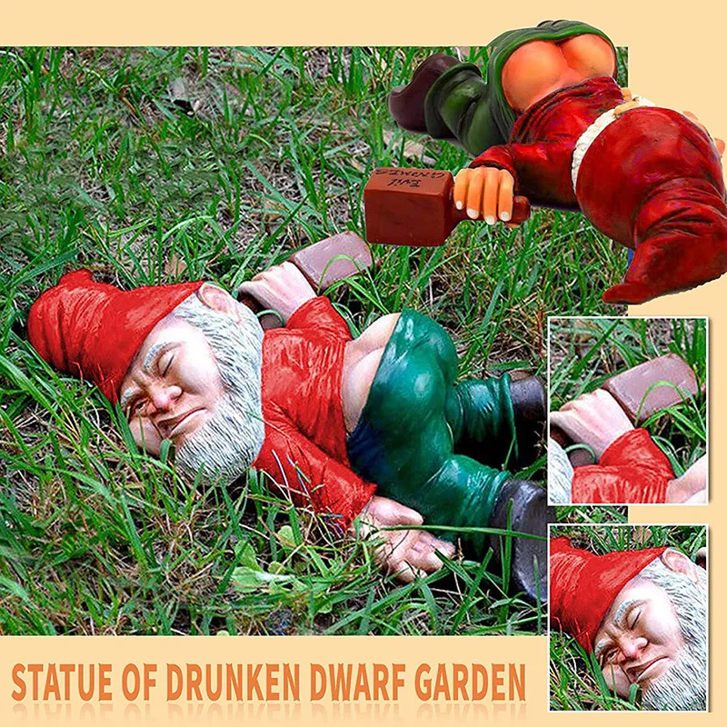 Drunken Dwarf Resin Sculpture Garden Home Decoration Accessorie Garden Statue Ornament Micro Landscape Outdoor Figurine Ornament 2