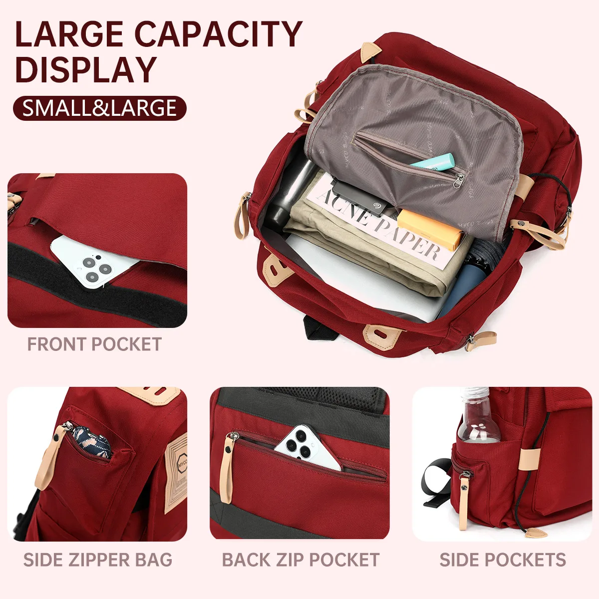 Large Capacity 15.6Inch Computer Backpack K-Style High School College Girls Satchel Backpack Men's Pure Color School Bag