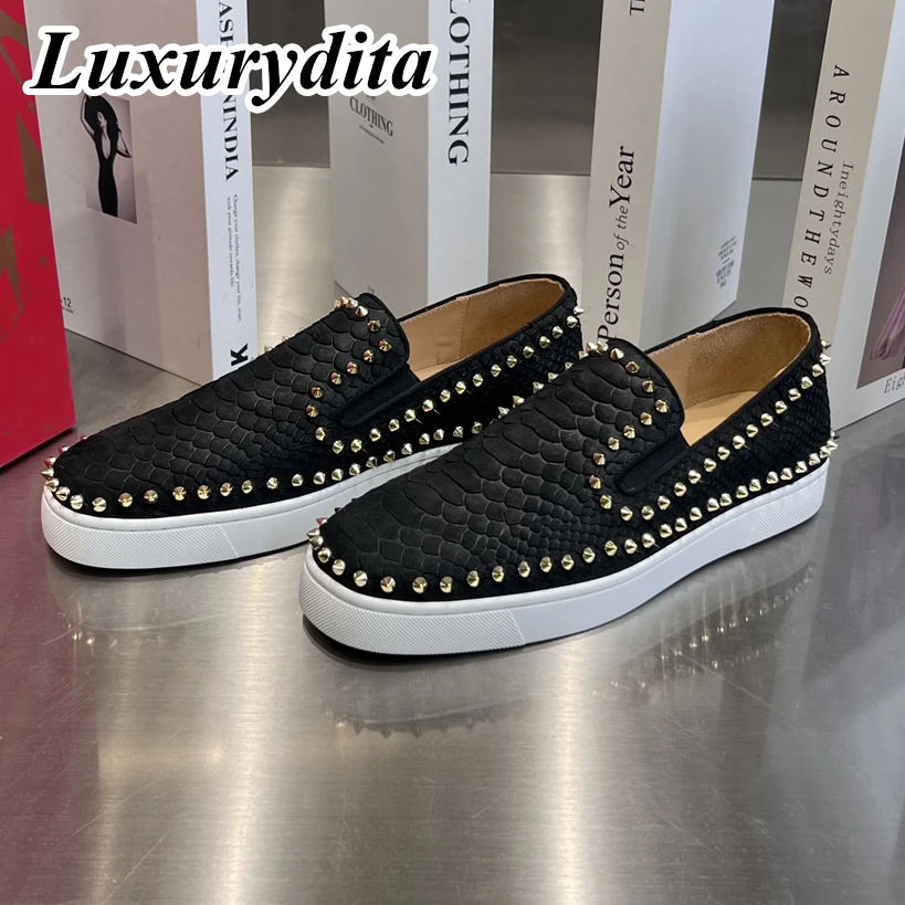 

LUXURYDITA Designer Men Casual Sneakers Real Leather Red sole Luxury Womens Tennis Shoes 35-47 Fashion Unisex loafers HJ152