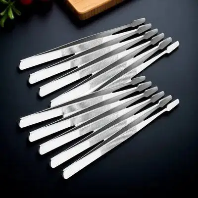 10Pcs 속눈썹 핀셋 공예 보석 수리 스탬프 수집을위한 인체 공학적 긴 핀셋 스테인레스 스틸 취미 도구