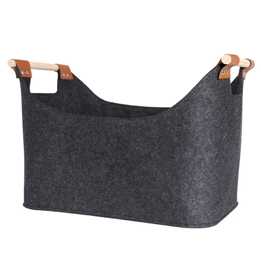 45 X 32 X 40 Cm 57 L Firewood Box Felt Basket with Wooden Handles Large Capacity Foldable Wood Basket for Fireplace & Wood Stove 5