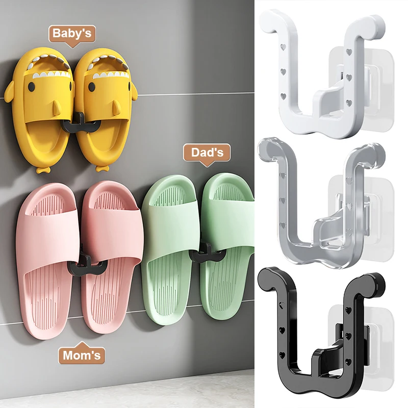 

1/3PCS Bathroom Storage Wall-Mounted Slipper Rack Saving Space No Punching Slippers Storage Hook Convenient Bathroom Accessories