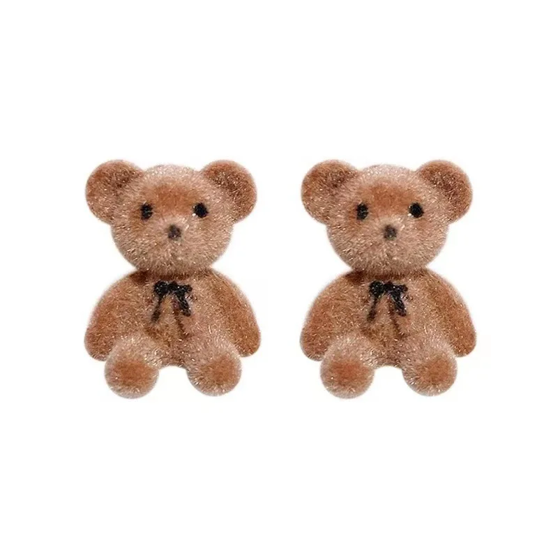 Cute Flocking Plush Bear Stud Earrings Kawaii Animal Earrings for Women Girls Korean Earring Jewelry stud earrings