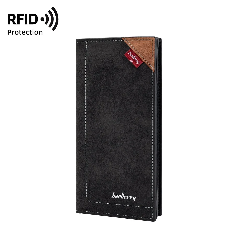 Baellerry Professional RFID Men Wallet, Long Bifold PU Leather Multi-Card Organizer Slim Suit Pocket Fit