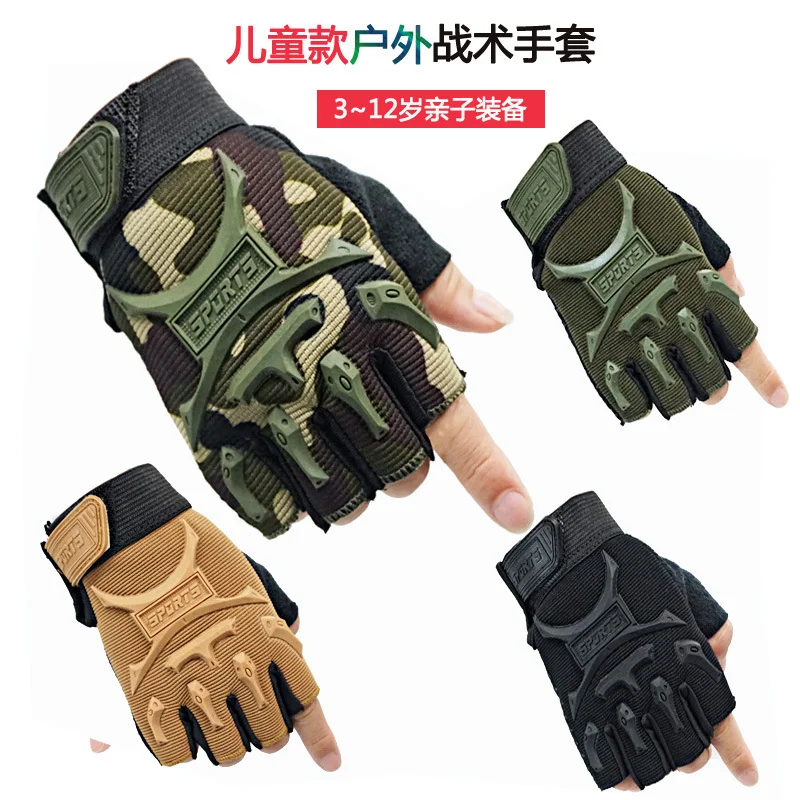 Guantes tácticos de medio dedo para niños, manoplas deportivas de camuflaje  militar, ciclismo al aire libre, escalada, Fitness, Verano - AliExpress