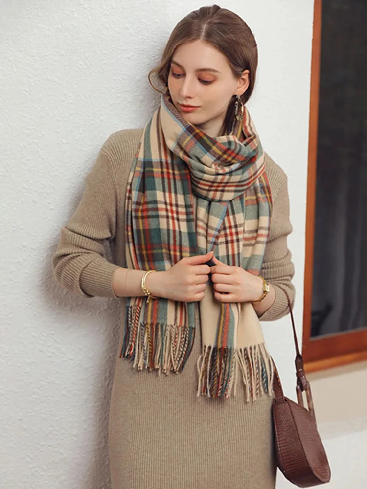 Britischer Kaschmir-karierter Schal für Damen, Vintage-Stil, Schal, Schals, Herbst-Winter, Quaste, Foulard, Bufanda, Weihnachtsschal, Geschenk – Detail 14