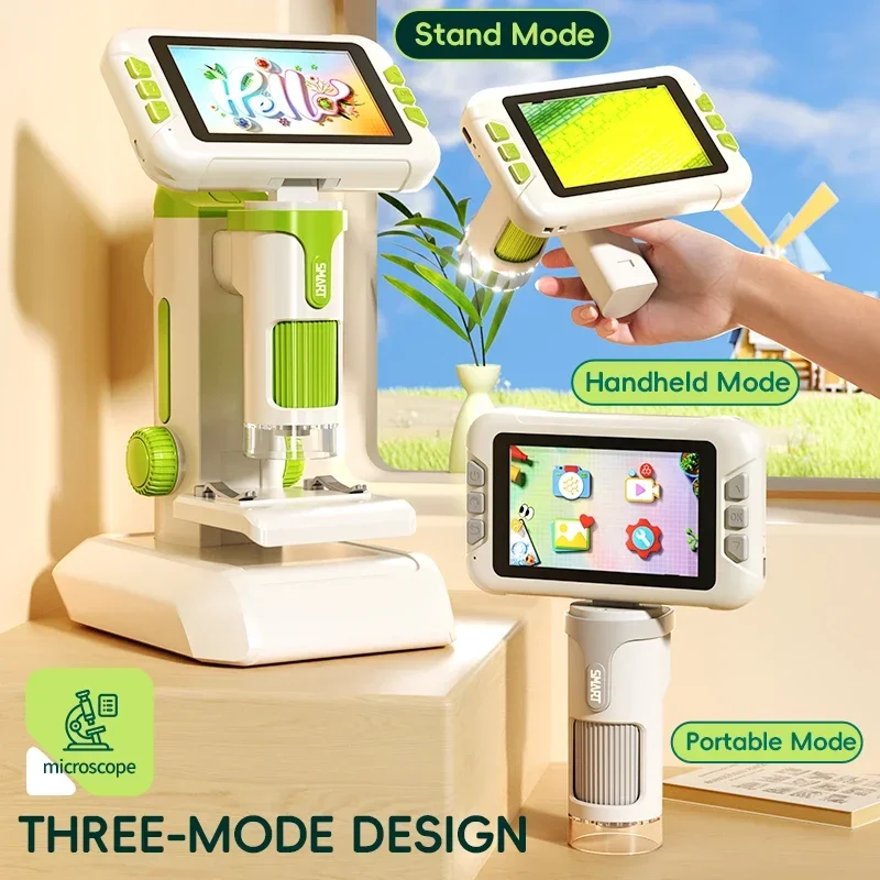 P01 Children's Hd Microscope Desktop Handheld 2-In-1 Portable Digital Microscope Science Experiment Biology Learn for Kids