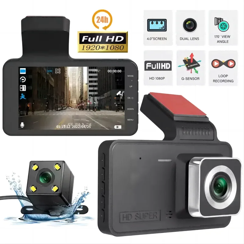 4 Inch Dashcam Dual Camera HD Night Vision Car Dvr 2 Channel Dash Cam Dual Lents Front And Rear Lens HD 1080p Dash Cam