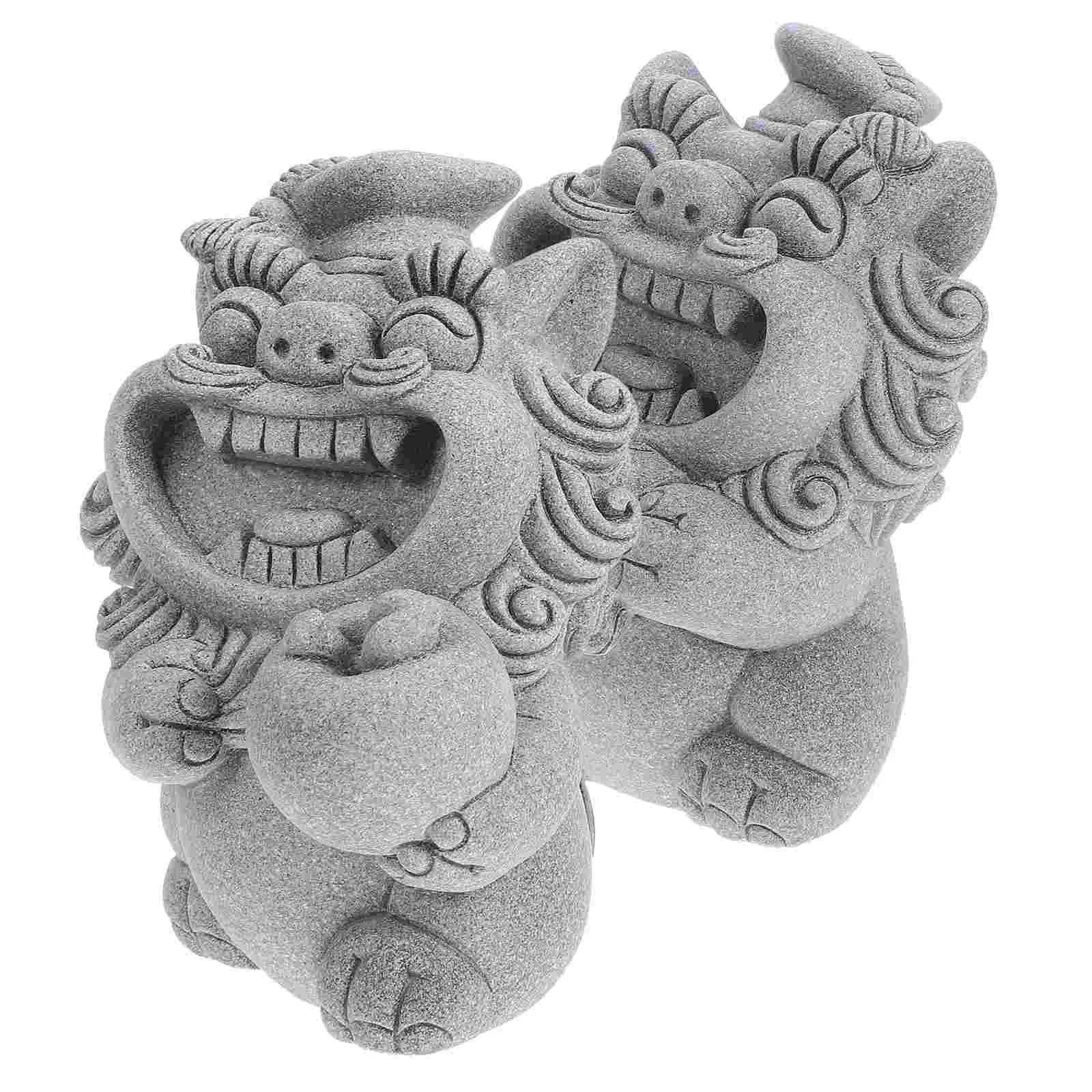 

2pcs Traditional Chinese Lion Statue Miniature Lion Sculpture Decoration Housewarming Gift