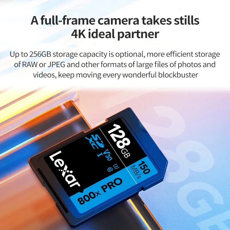 Lexar 800x PRO 고성능 시리즈 메모리 카드, UHS-I 카드, 블루 32GB, 64GB, 128GB, 256GB, 카메라용 USB 3.0 플래시 카드, 