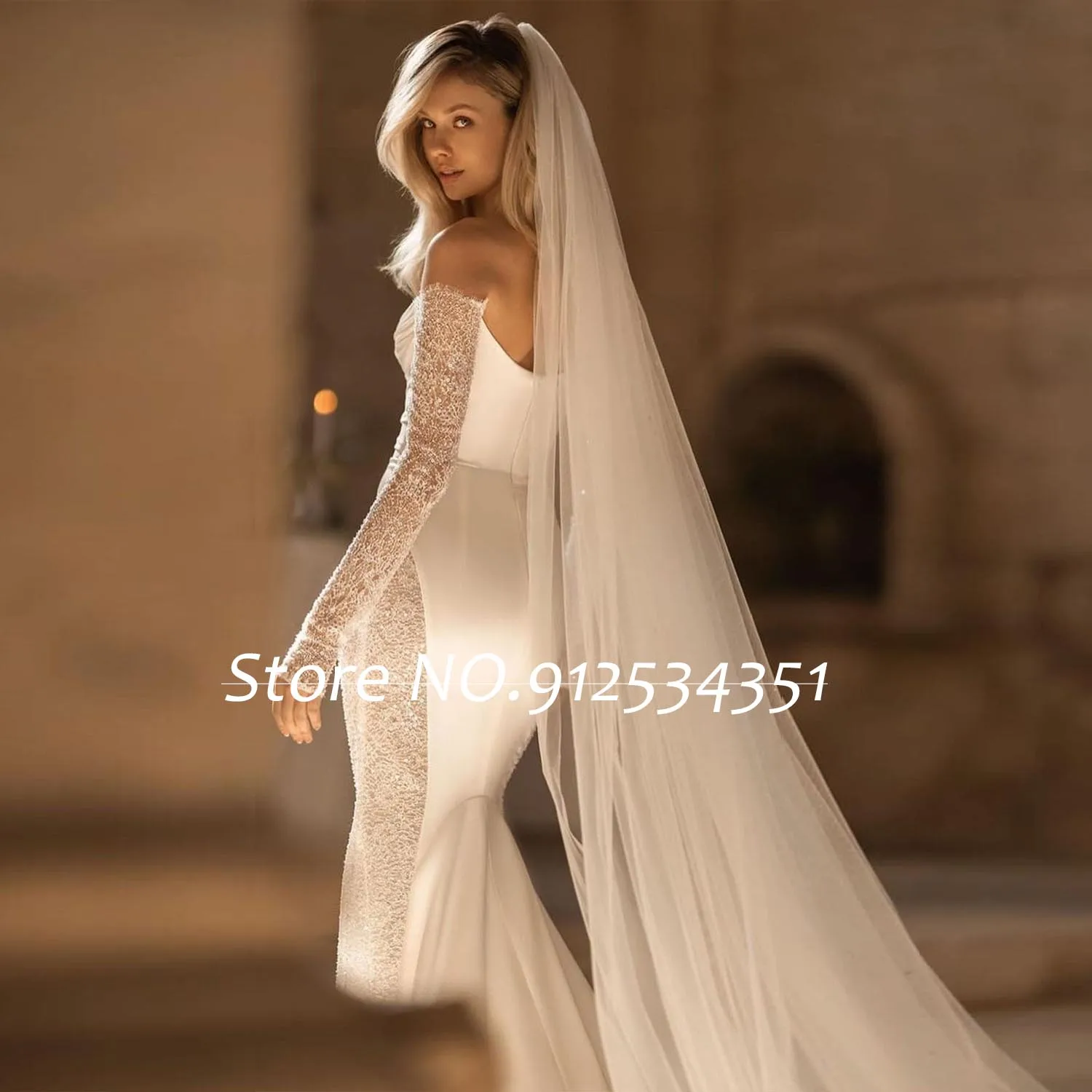 Pleated Bodice Mermaid Wedding Dresses Lace Long Sleeves Luxury Vestidos De Novia Off the Shoulder Hochzeitskleid