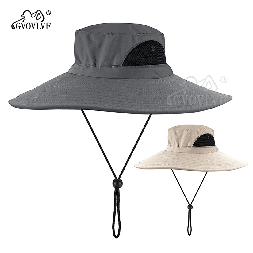 Golf Men Sun Hat Outdoor Bucket Mesh Wide Brim Boonie Hat UV Sun Protection Fishing Hiking Hats Mountain Climbing Gray and Khaki sports sun hats golf caps