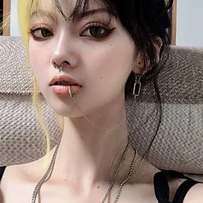 Lelie muis Ambassadeur Punk Gothic Stainless Steel Nose Chain Lip Ring With Long Chain Fake  Earrings Fashion Trend Pierced Ear Clips Body Jewelry Gifts - Piercing  Jewelry - AliExpress