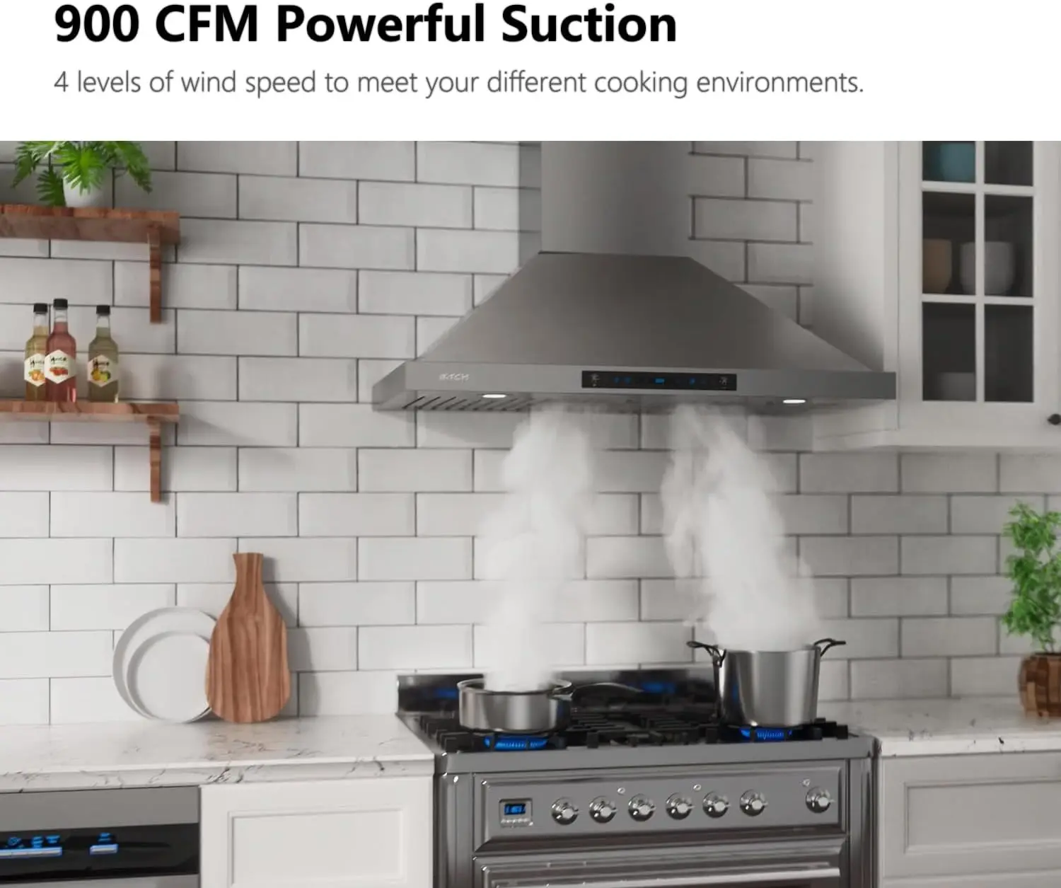 Range Hood 900 CFM Ducted/Ductless Convertible, Kitchen Chimney Vent Stainless Steel with Gesture Sensing & Touch Control Switch 2