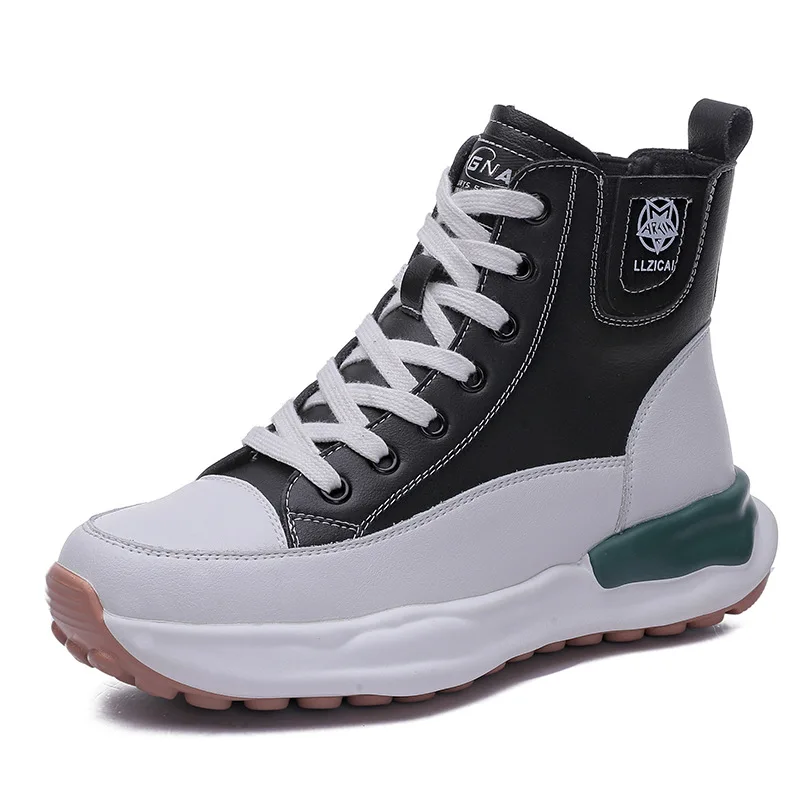 

New Women Pattern Leather Sneakers Casual Platform Women Shoes Flat Lace-Up Zapatillas Mujer Chaussure Femme Winter Booties