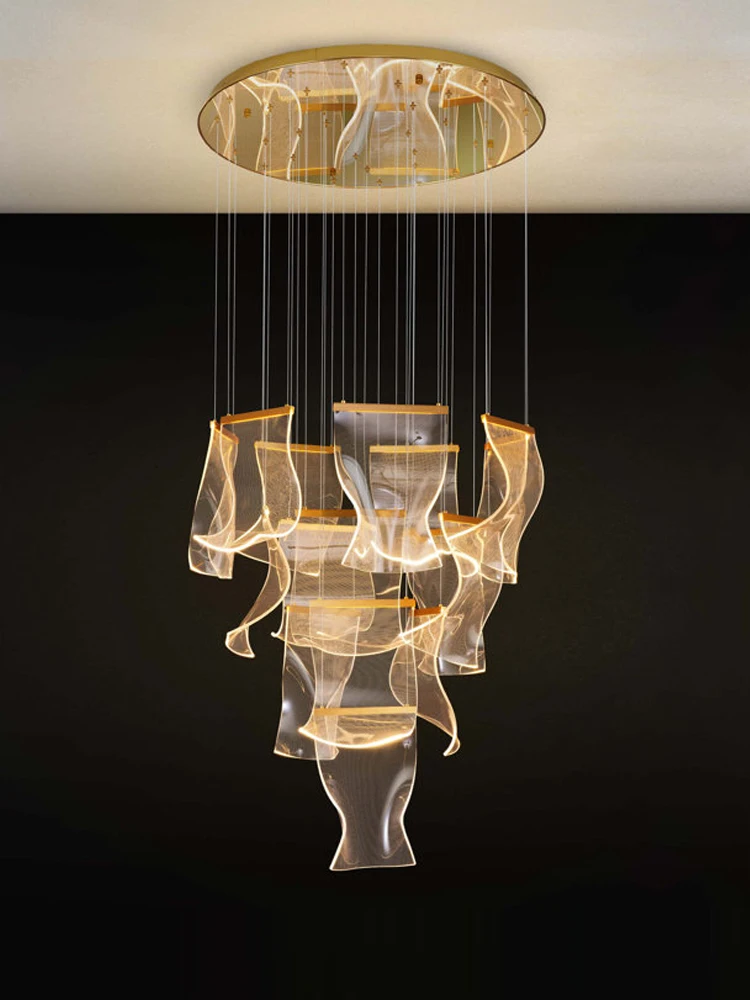 Modern Chandelier Indoor Lobby Lamps High Rise Duplex Suspension Type Villa Living Room Pendantled Lobby Staircase Chandelier