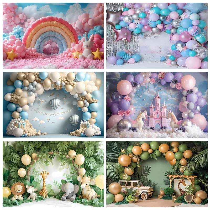 Photo Backdrop AI Balloon Baby 1st Birthday Backdrop Photography Newborn Shower Party Table Decor Baby Photo Photographic Cake Smash Background