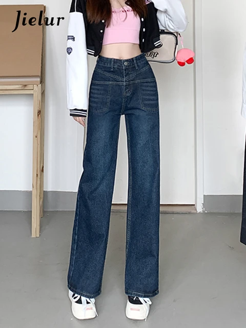 Women's High Waist Jeans, Wide Jeans Korean Women