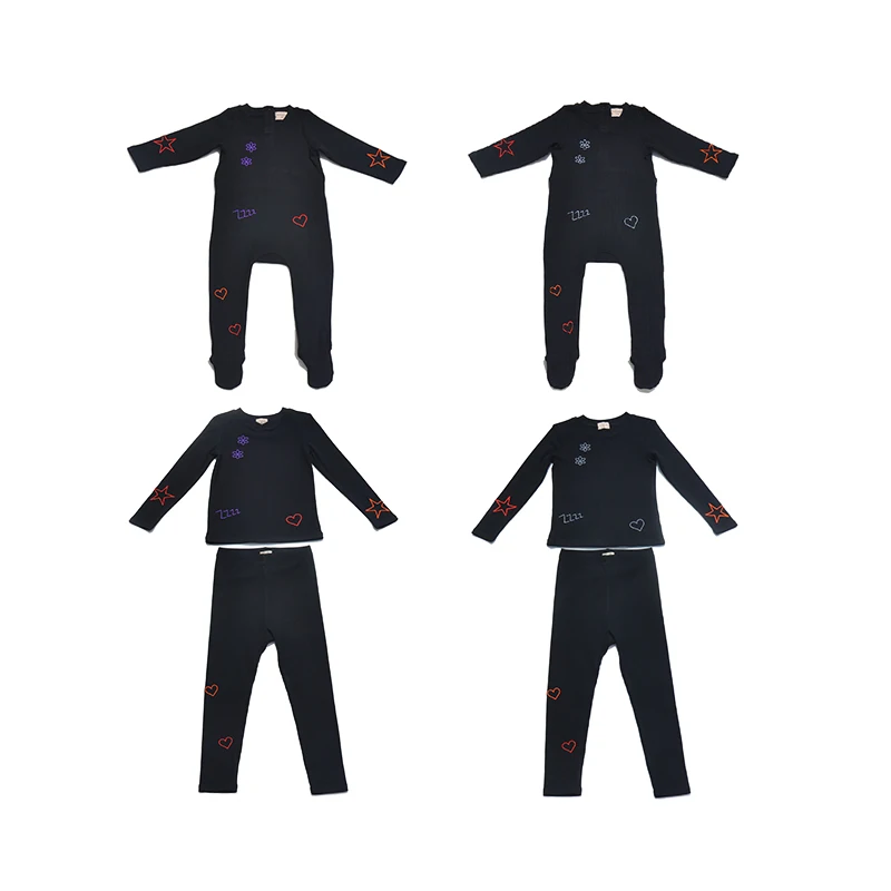 Matching pajamas Ali-Plus Kids Embroidery Ribbed Cotton Collection Sibling Clothing Girl Boy Sets Bro Sis Pajamas Full Sleeve For Winter Children