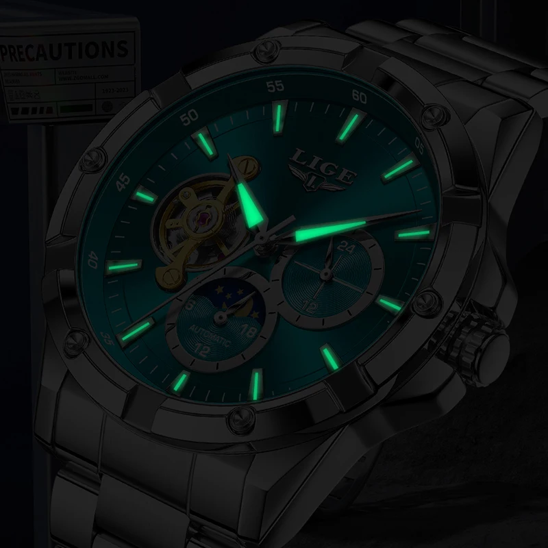 LIGE Automatic Watch For Men Fashion Business Watch Men Stainless Steel Military Sports Waterproof Men's Mechanical Wristwatches
