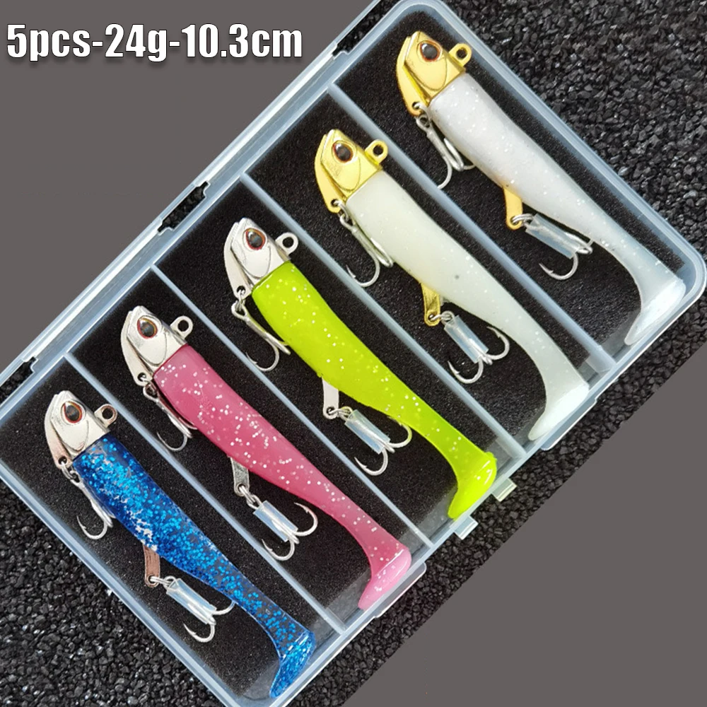 5 stücke 24g/10,3 cm Silikon Weiche Köder Set Köder für Angeln Locken Meer Wurm Bass Swimbait Lumious/Glow Angeln Zubehör