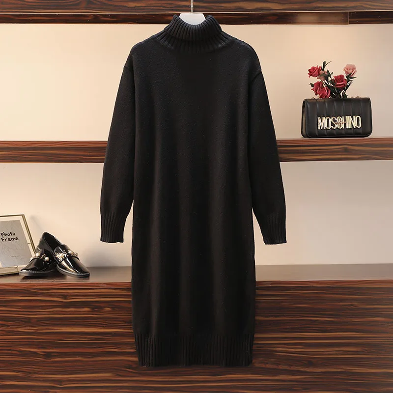 Knitted dress autumn and winter women's loose long sweater pullover turtleneck solid casual female - Image 4