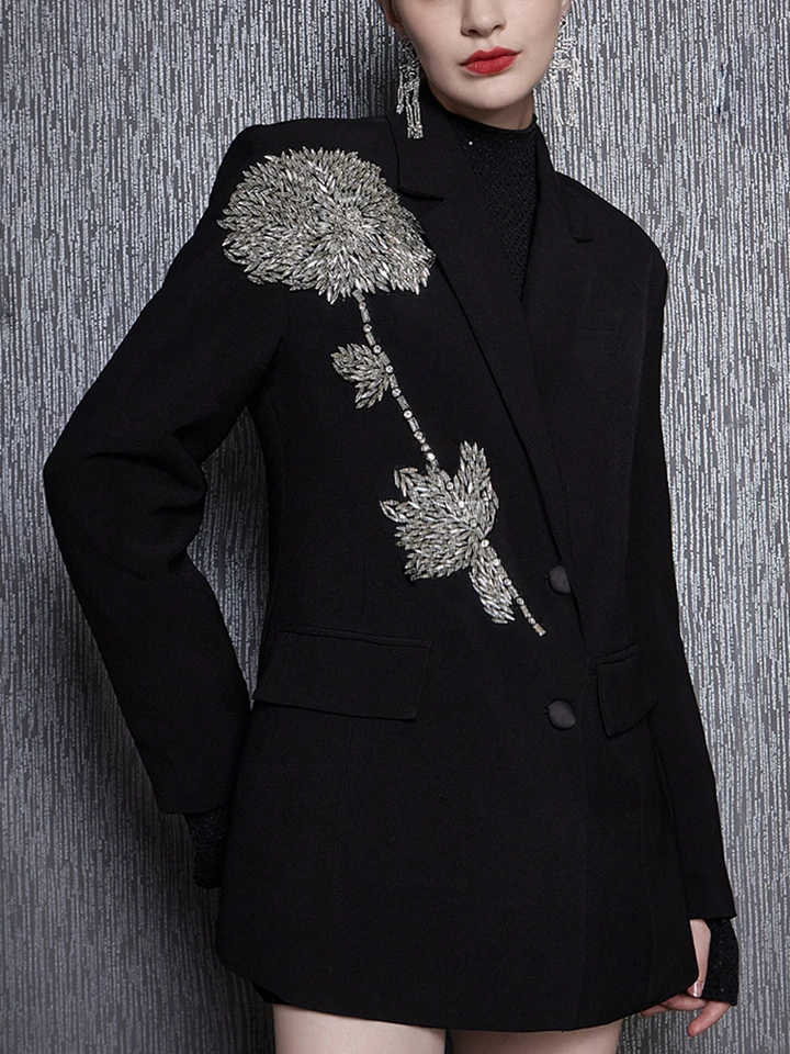 Blazer Donna Corto In Denim Patchwork - Maniche Lunghe, Bottoni Dorati - Microfibra Poliestere - Casual O Ufficio - Foto 8