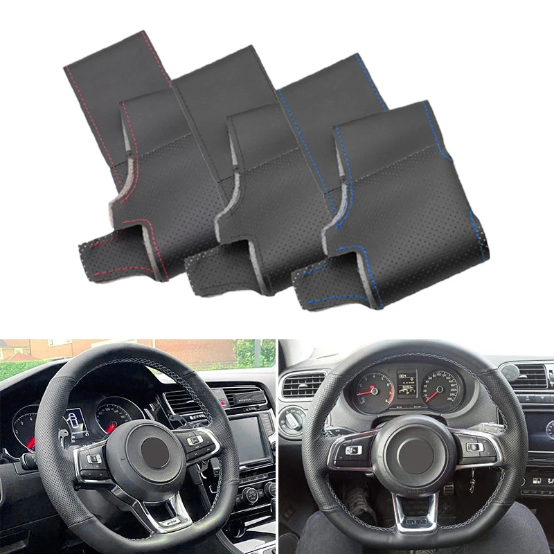 

Чехол на руль для VW Golf 7 GTI Golf R MK7 Polo Scirocco 2015 2016, сделай сам, ручная работа, перфорированная кожа, автомобильные аксессуары, отделка