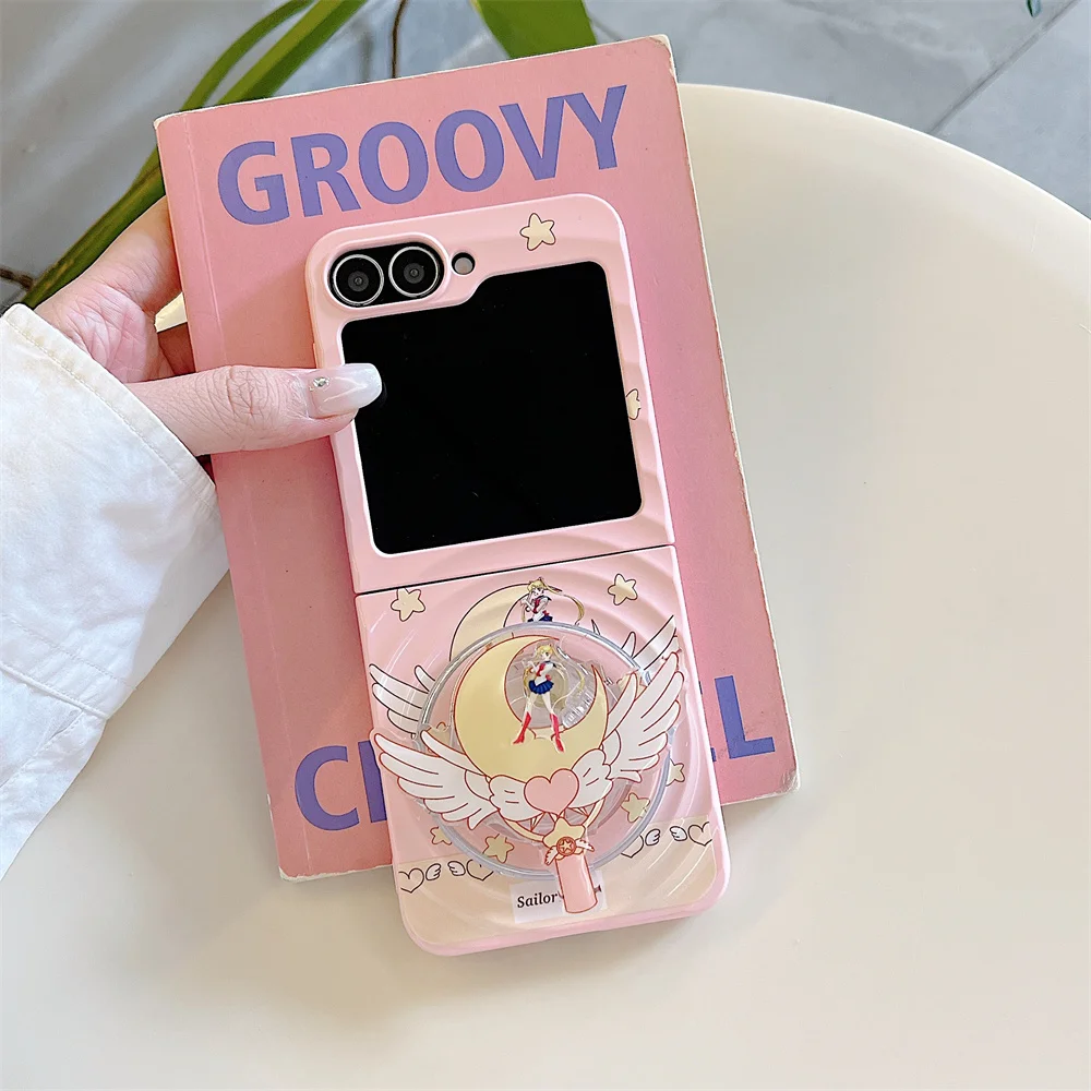 Adorable Wave Hinged Cartoon Phone Case with Magsafe Stand and Protective Cover