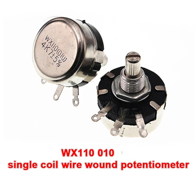 1PCS WX110(010)6mm Shaft Single Coil Wire Wound Resistor Potentiometer Round Metal 100R 220R 470R 1K 2K2 3K3 4K7 6K8 10K 22K Ohm