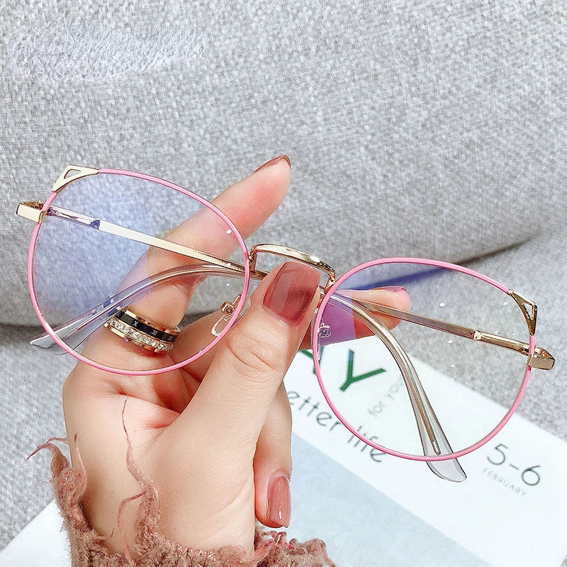 2023 Nearsighted Glasses Women Cute Cat Ear Myopia Glasses Student Computer Goggles Anti Blue Light Alloy Metal Frame Eyeglasses