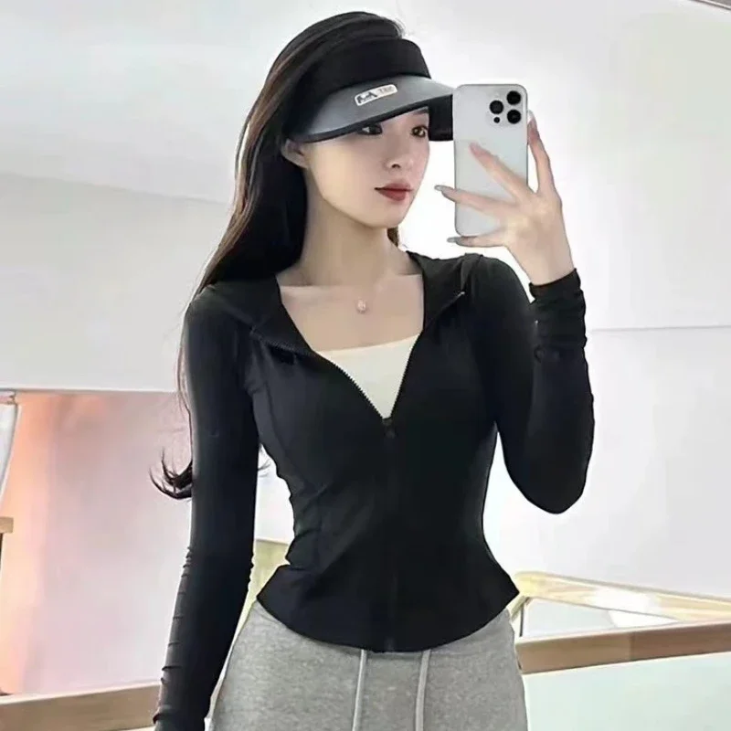 Long Sleeve Sports Jacket Women Zip Fitness Yoga Shirt Spring Warm Gym Top Activewear Running Coats Workout Clothes Woman
