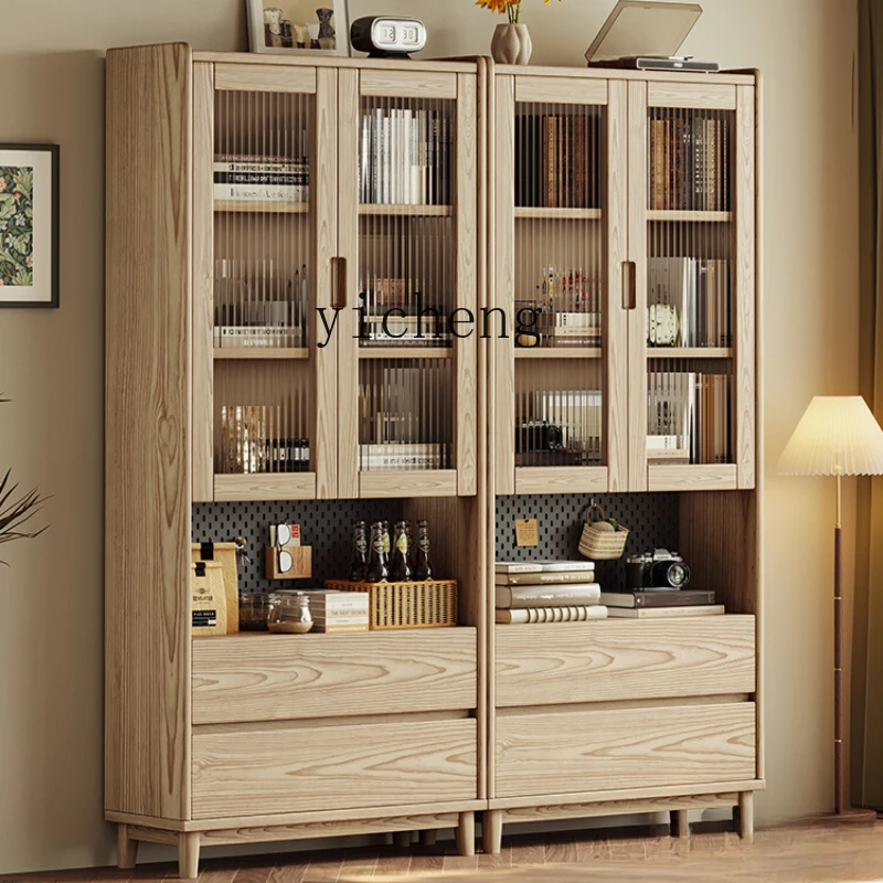 

Tqh Solid Wood Bookcase Log Simple Wall Study Office Locker Floor Multi-Door Major Combination