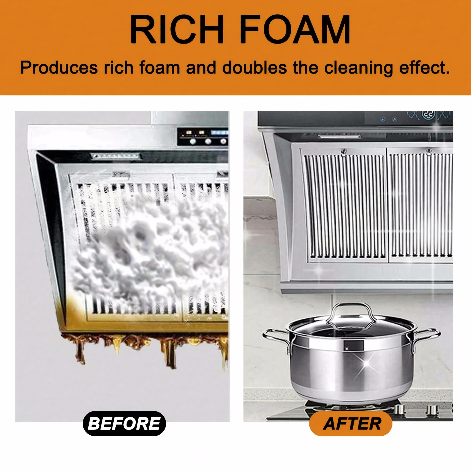 Set of 2 Multi-Functional Foaming Cleaner Spray - Effective Grease and Heavy Oil Stains Remover for Kitchen Cooktop