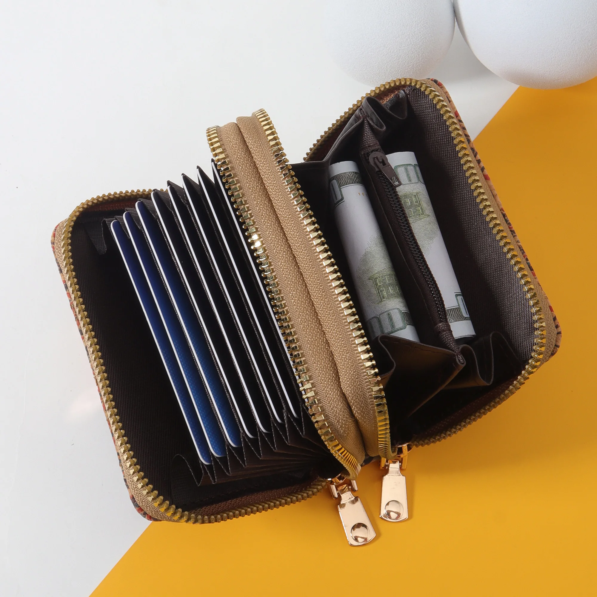 Double zippered credit card clip, trendy card short wallet, multi slot coin wallet