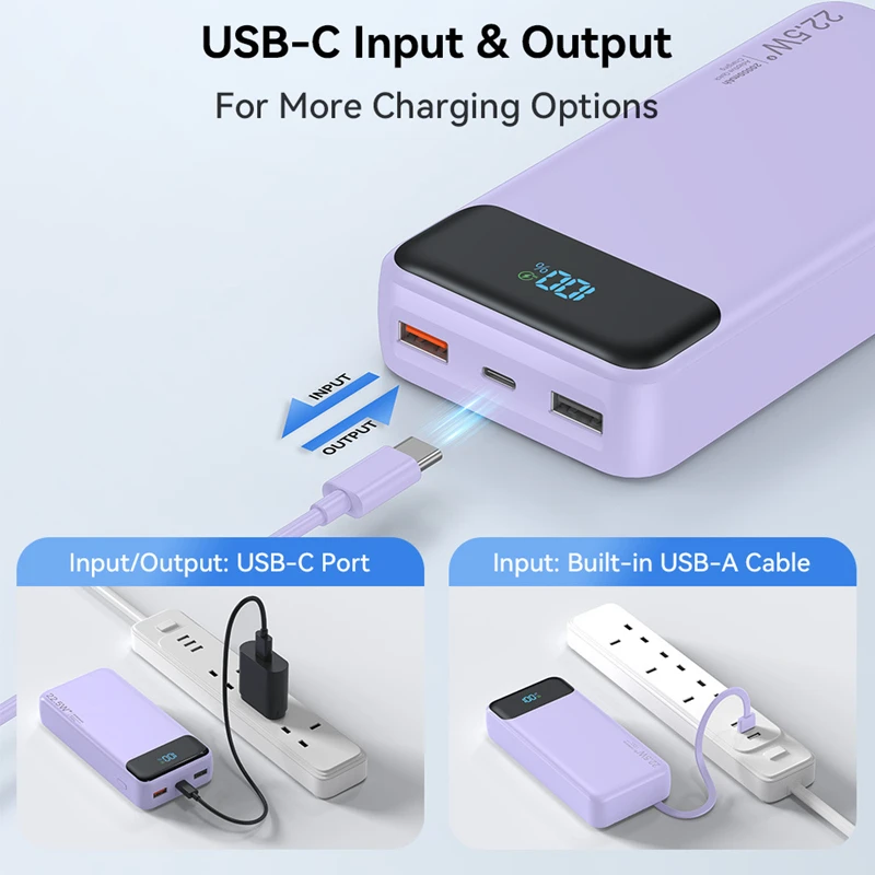 Power Bank 20000mah With Built-in Cables And Led Display Fast Charge_voghion.com