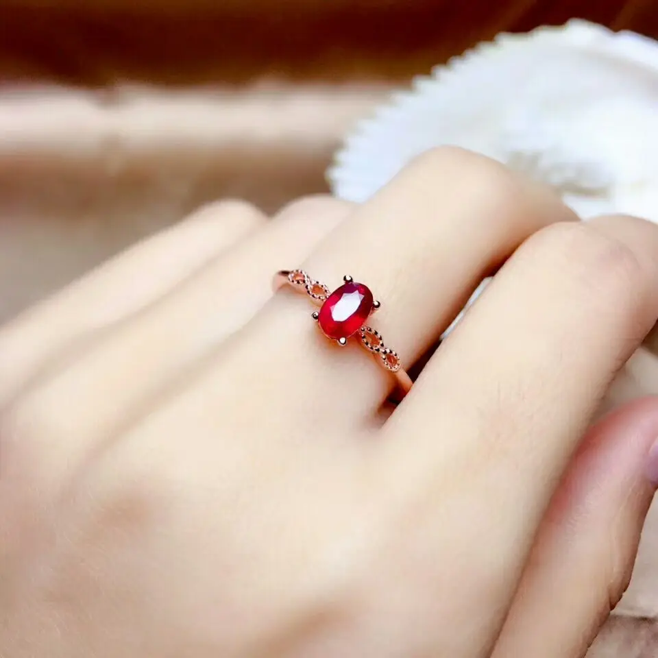 

MeiBaPJ Real Natural New Burned Ruby Gemstone Simple Ring for Women Real 925 Sterling Silver Fine Wedding Jewelry