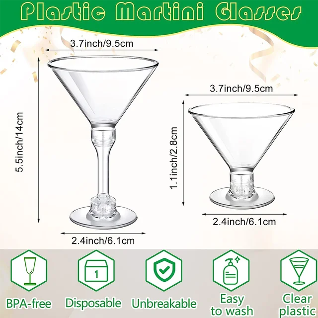 Small Plastic Martini Glass Clear Cocktail and Appetizer Glasses: Perfect for