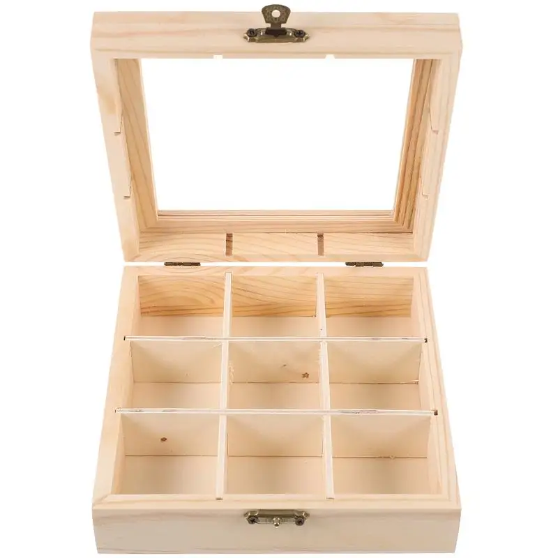 Tea Tin Box 9 Compartments Wooden Tea Bag Storage Box For Sugar Packets Coffee Bag