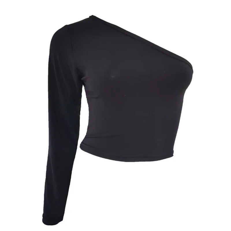 Y2K New European and American Solid Color Diagonal Neck Single Long sleeved Top Trendy Popular