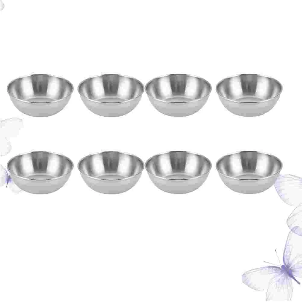 

8 Pcs Food Storage Pots Seasoning Container Sauce Dish Stainless Steel Dipping Bowls Round Kitchen Supplies