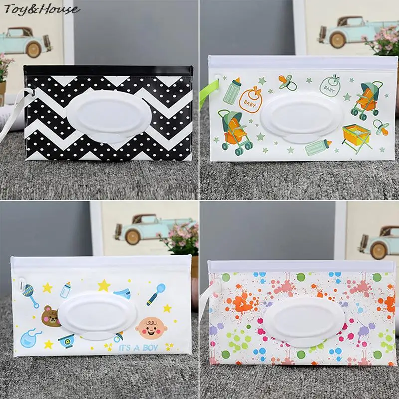 EVA Baby Wet Wipe Pouch Wipes Holder Case Flip Cover Snap-Strap Reusable Refillable Wet Wipe Bag Outdoor Useful Tissue Box