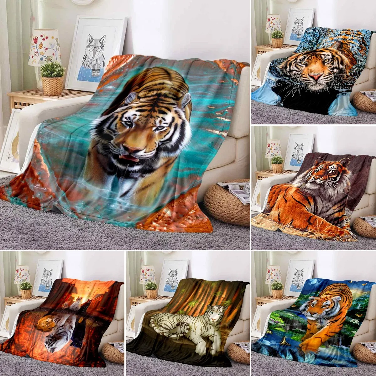 3D Tiger Throw Blanket Super Soft for Spring Autumn Modern Line Art Flannel  Blanket for Bed Sofa Couch Blanket King Full Size - AliExpress