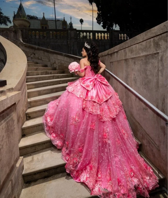 Glitter Cathedral Train Princess Quinceanera Dressy Dreamy One Shoulder 3D Floral Applique Sweetheart A-Line Prom платье Custom