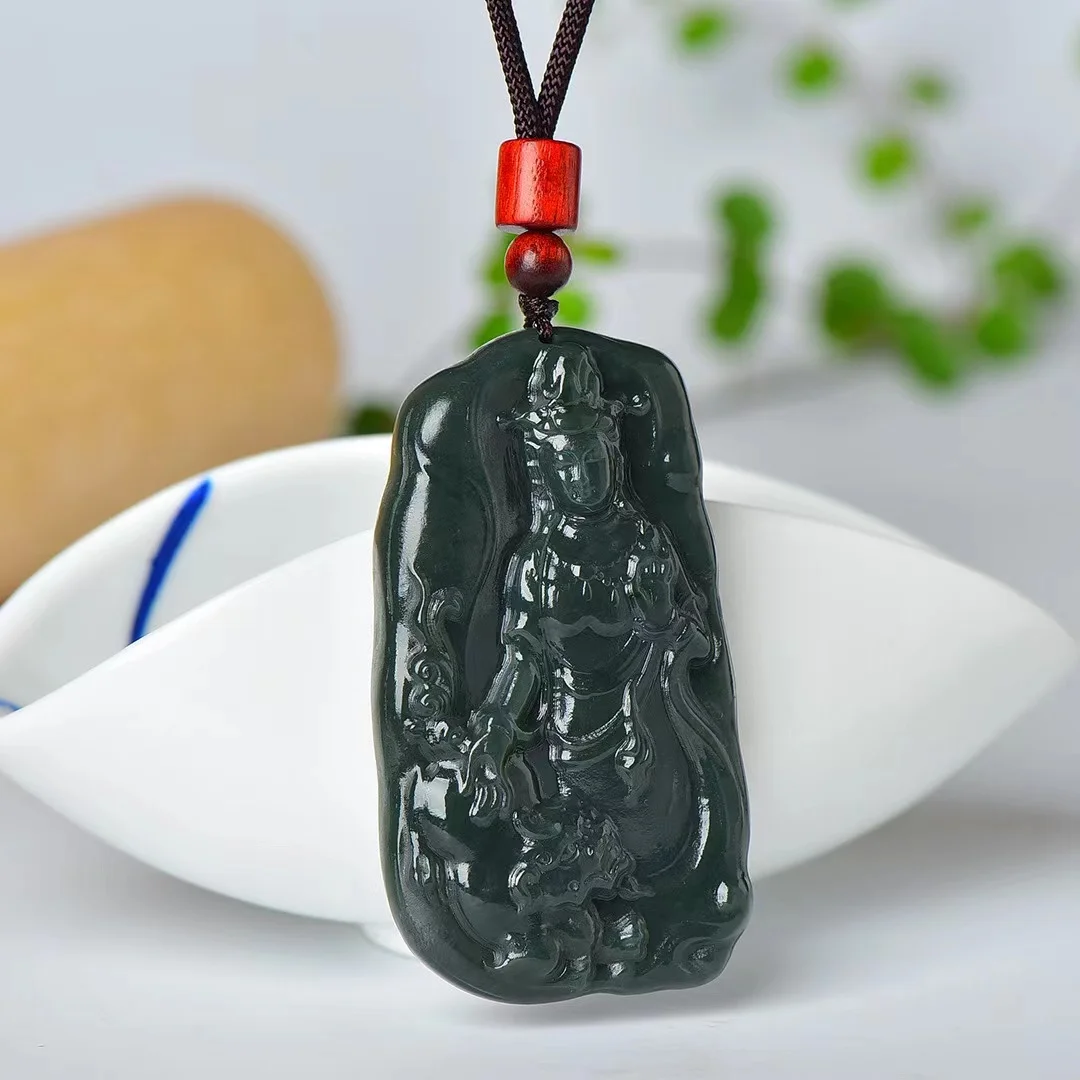 

Exquisite Hetian Jade Sapphire 40*46MM Guanyin Pendant Jewelry 8999#