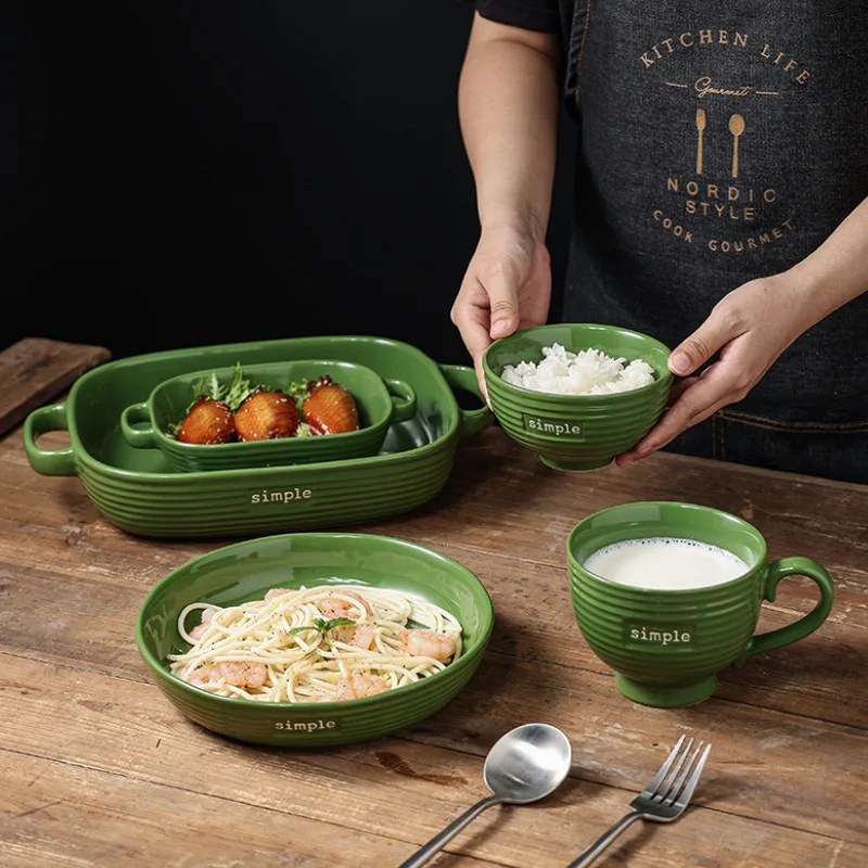 Creative ceramic plates rectangular ears baking plate home oven